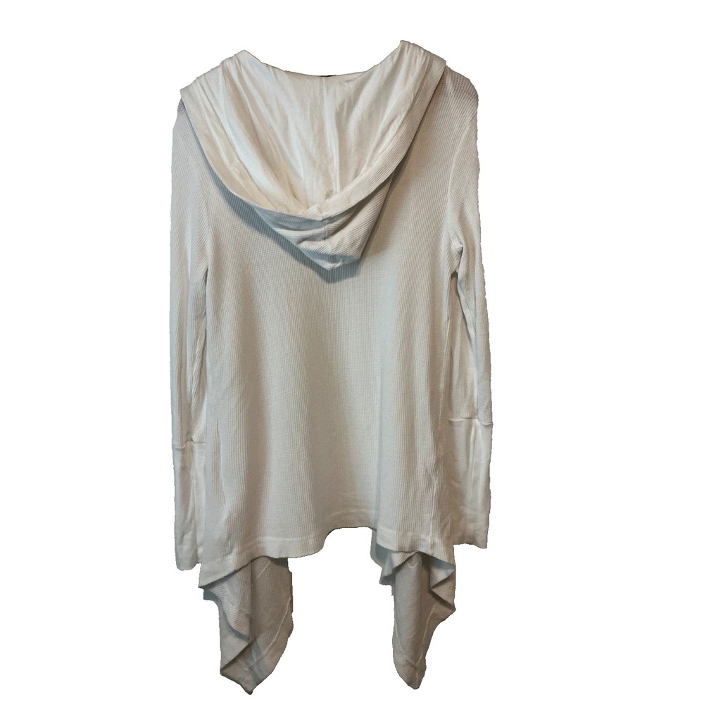 Splendid Waffle Cardigan Lightweight White With Pockets And Hood Cozy Sz Large